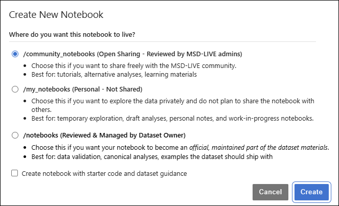 New Notebook Dialog